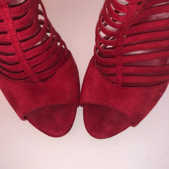 Zara Red Faux Suede Open Toe High-Heels Size 10 - Picture 2 of 11